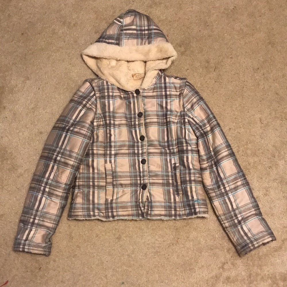 O'NEILL 2 In 1 Jacket & Vest Removable Sleeves Sherpa lined Plaid jacket sz med